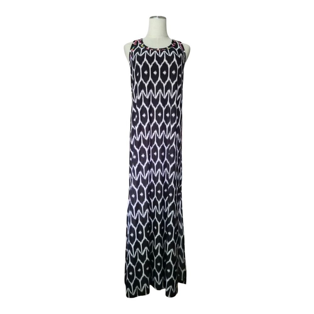 Trina Turk x INC Printed Racerback Maxi Dress Women's Medium Black White Stretch